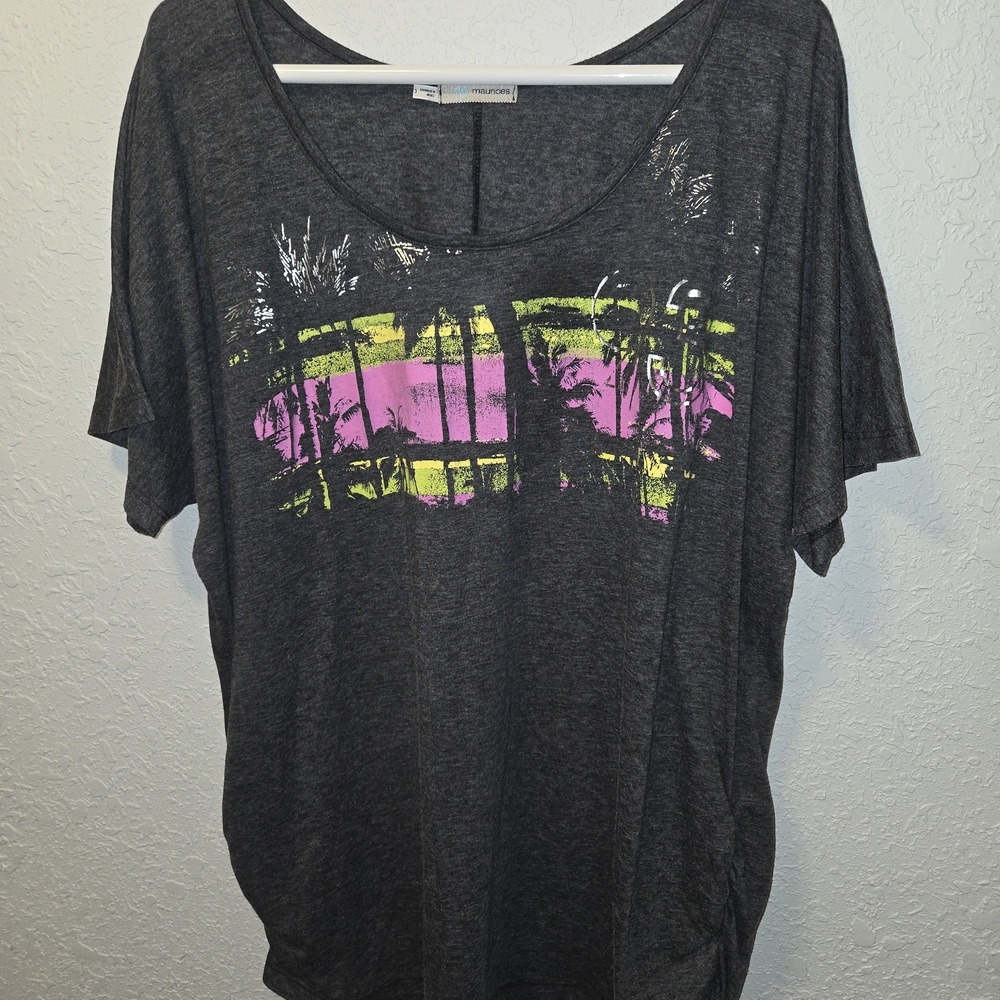 Maurices Charcoal Tee with Pink and Yellow Graphic